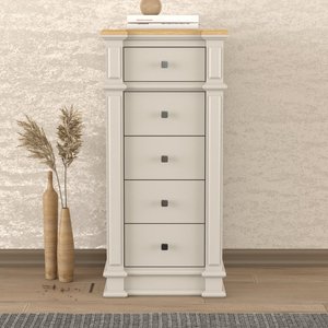 View Lawson oak and soft white painted 5 drawer tallboy View Lawson oak and soft white painted 5 drawer tallboy