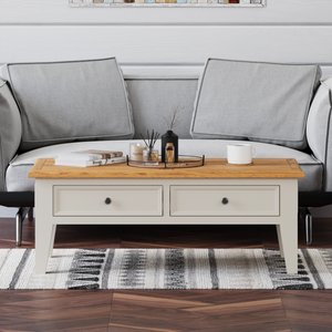 View Weymouth oak and soft white painted 4 drawer coffee table View Weymouth oak and soft white painted 4 drawer coffee table
