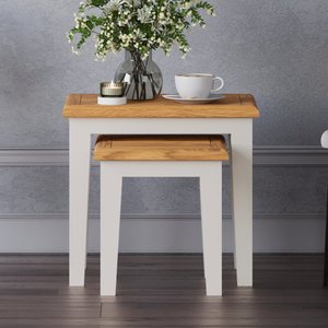View Weymouth oak and soft white painted nest of tables View Weymouth oak and soft white painted nest of tables