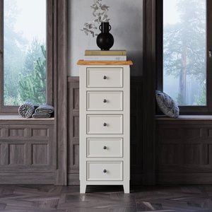 View Weymouth oak and soft white painted 5 drawer tallboy View Weymouth oak and soft white painted 5 drawer tallboy