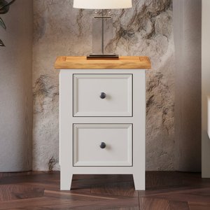 View Weymouth oak and soft white painted 2 drawer bedside chest View Weymouth oak and soft white painted 2 drawer bedside chest