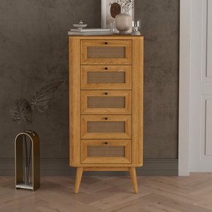View Oak rattan 5 drawer tallboy chest View Oak rattan 5 drawer tallboy chest