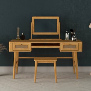 View Oak rattan dressing table set View Oak rattan dressing table set