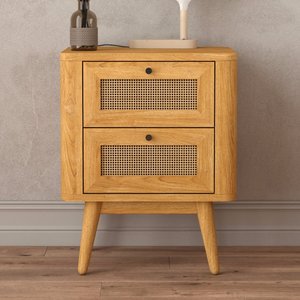 View Oak rattan 2 drawer bedside chest View Oak rattan 2 drawer bedside chest