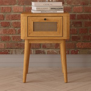 View Oak rattan bedside table View Oak rattan bedside table