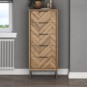 View Herringbone solid oak 5 drawer tallboy chest View Herringbone solid oak 5 drawer tallboy chest