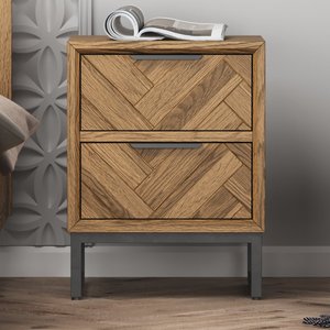 View Herringbone solid oak 2 drawer bedside table View Herringbone solid oak 2 drawer bedside table