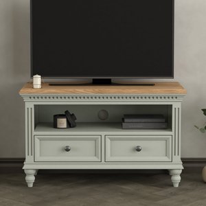 View Francis oak and soft green painted small tv cabinet View Francis oak and soft green painted small tv cabinet