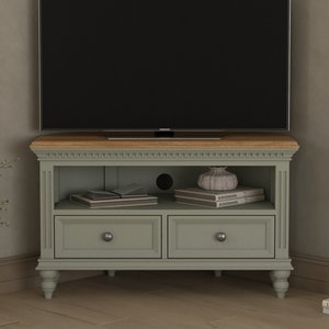 View Francis oak and soft green painted corner tv cabinet View Francis oak and soft green painted corner tv cabinet