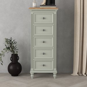 View Francis oak and soft green painted 5 drawer tallboy View Francis oak and soft green painted 5 drawer tallboy