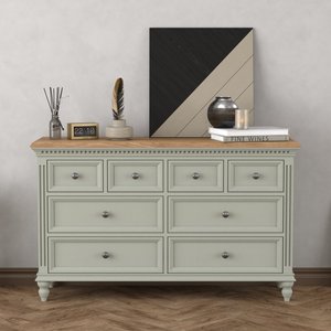 View Francis oak and soft green painted wide chest of drawers View Francis oak and soft green painted wide chest of drawers