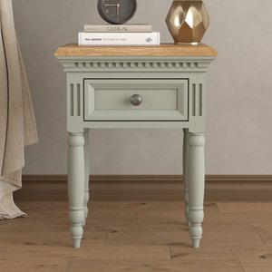 View Francis oak and soft green painted bedside table View Francis oak and soft green painted bedside table