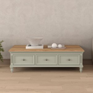 View Francis oak and soft green painted 6 drawer extra large coffee table View Francis oak and soft green painted 6 drawer extra large coffee table