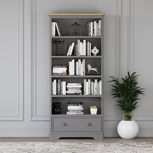 View Felton oak and light grey painted tall bookcase View Felton oak and light grey painted tall bookcase