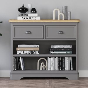 View Felton oak and light grey painted storage console table View Felton oak and light grey painted storage console table