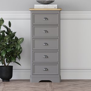 View Felton oak and light grey painted 5 drawer tallboy View Felton oak and light grey painted 5 drawer tallboy