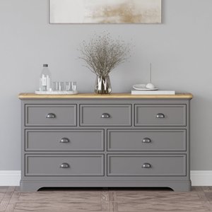 View Felton oak and light grey painted wide chest of drawers View Felton oak and light grey painted wide chest of drawers