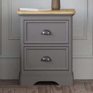 View Felton oak and light grey painted 2 drawer bedside chest View Felton oak and light grey painted 2 drawer bedside chest