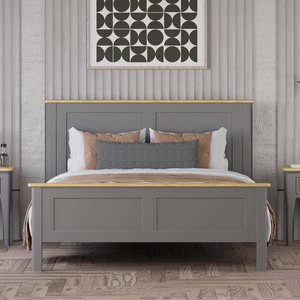 View Felton oak and light grey painted kingsize bed View Felton oak and light grey painted kingsize bed