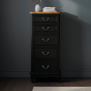 View Chateau noir oak and black painted 5 drawer tallboy View Chateau noir oak and black painted 5 drawer tallboy
