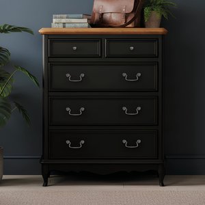 View Chateau noir oak and black painted 2 over 3 chest of drawers View Chateau noir oak and black painted 2 over 3 chest of drawers