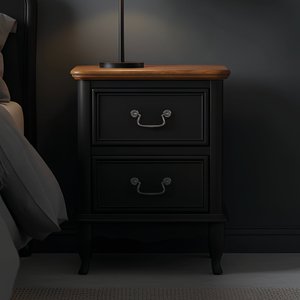 View Chateau noir oak and black painted 2 drawer bedside table View Chateau noir oak and black painted 2 drawer bedside table