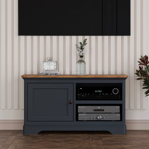 View Bridstow oak and blue painted small tv cabinet View Bridstow oak and blue painted small tv cabinet