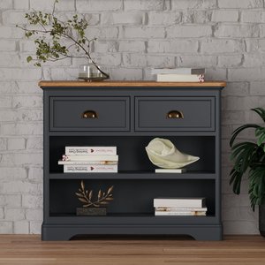 View Bridstow oak and blue painted storage console table View Bridstow oak and blue painted storage console table