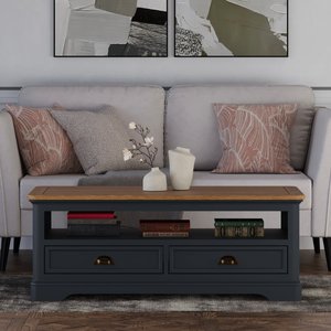 View Bridstow oak and blue painted 4 drawer coffee table View Bridstow oak and blue painted 4 drawer coffee table