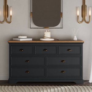 View Bridstow oak and blue painted wide chest of drawers View Bridstow oak and blue painted wide chest of drawers