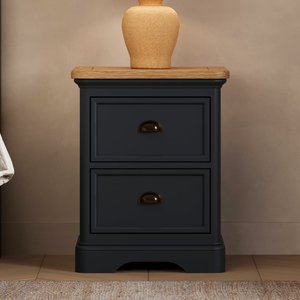 View Bridstow oak and blue painted 2 drawer bedside chest View Bridstow oak and blue painted 2 drawer bedside chest