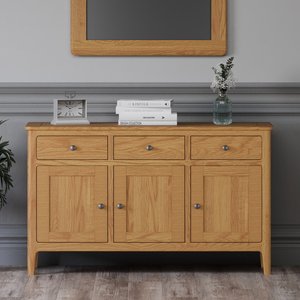 View Large solid oak sideboard with cupboards View Large solid oak sideboard with cupboards