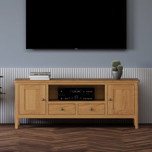 View Super wide solid oak tv cabinet - up to 70" tv View Super wide solid oak tv cabinet - up to 70" tv