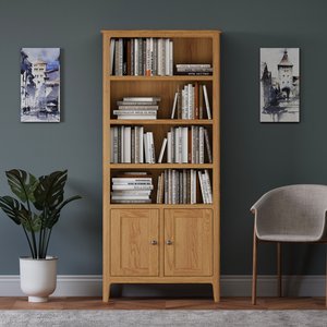 View Tall solid oak bookcase with shelves View Tall solid oak bookcase with shelves