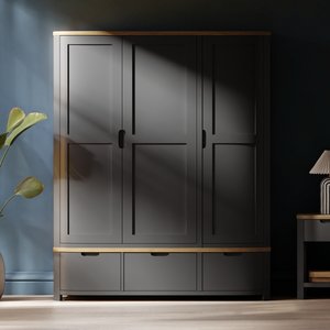 View Bradwell oak and charcoal painted triple wardrobe View Bradwell oak and charcoal painted triple wardrobe