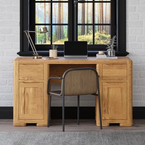 View Harper solid oak computer desk View Harper solid oak computer desk