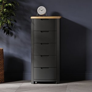 View Bradwell oak and charcoal painted 5 drawer tallboy View Bradwell oak and charcoal painted 5 drawer tallboy