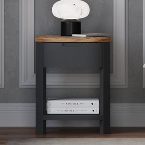 View Bradwell oak and charcoal painted 1 drawer bedside chest View Bradwell oak and charcoal painted 1 drawer bedside chest