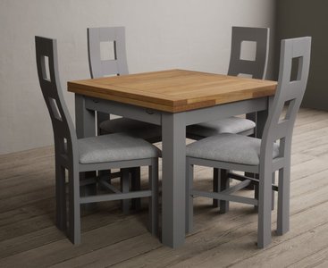 View Extending buxton 90cm oak and light grey painted dining table with 6 light grey painted chairs View Extending buxton 90cm oak and light grey painted dining table with 6 light grey painted chairs