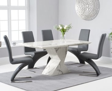 View Aaron 160cm marble white dining table with 6 white aldo chairs View Aaron 160cm marble white dining table with 6 white aldo chairs