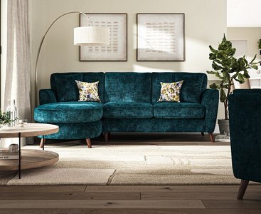 View Naples teal velvet left hand facing chaise sofa View Naples teal velvet left hand facing chaise sofa