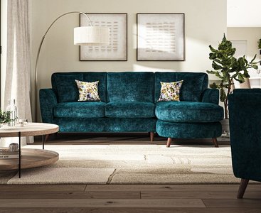 View Naples teal velvet right hand facing chaise sofa View Naples teal velvet right hand facing chaise sofa