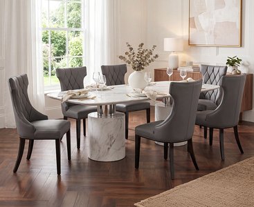 View Antonio 220cm white marble table with 10 grey sophia chairs View Antonio 220cm white marble table with 10 grey sophia chairs
