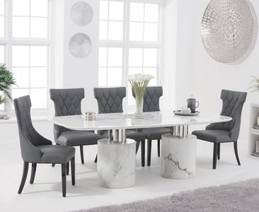View Antonio 220cm white marble dining table with 10 grey sophia chairs View Antonio 220cm white marble dining table with 10 grey sophia chairs