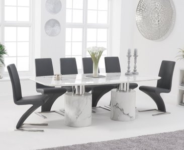 View Antonio 220cm white marble dining table with 10 grey aldo chairs View Antonio 220cm white marble dining table with 10 grey aldo chairs