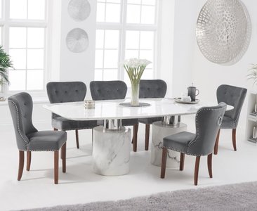 View Antonio 220cm white marble dining table with 10 grey keswick chairs View Antonio 220cm white marble dining table with 10 grey keswick chairs