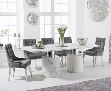 View Antonio 220cm white marble dining table with 10 grey sienna chairs View Antonio 220cm white marble dining table with 10 grey sienna chairs