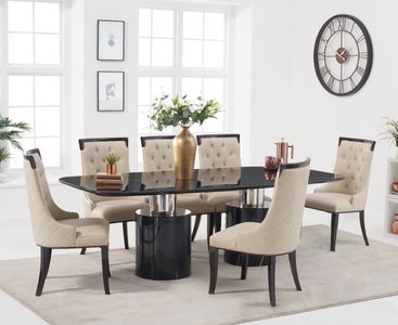 View Antonio 220cm black marble dining table with 6 grey francesca chairs View Antonio 220cm black marble dining table with 6 grey francesca chairs