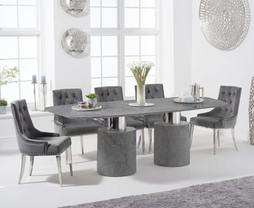 View Antonio 220cm grey marble dining table with 10 grey sienna chairs View Antonio 220cm grey marble dining table with 10 grey sienna chairs