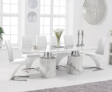View Antonio 220cm white marble dining table with 10 grey aldo chairs View Antonio 220cm white marble dining table with 10 grey aldo chairs